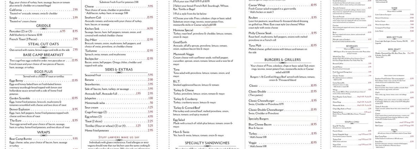 Base Camp Cafe Menu