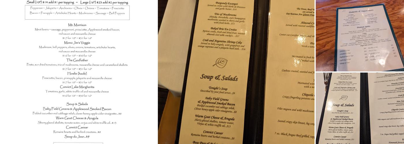 The Restaurant at Convict Lake Menu