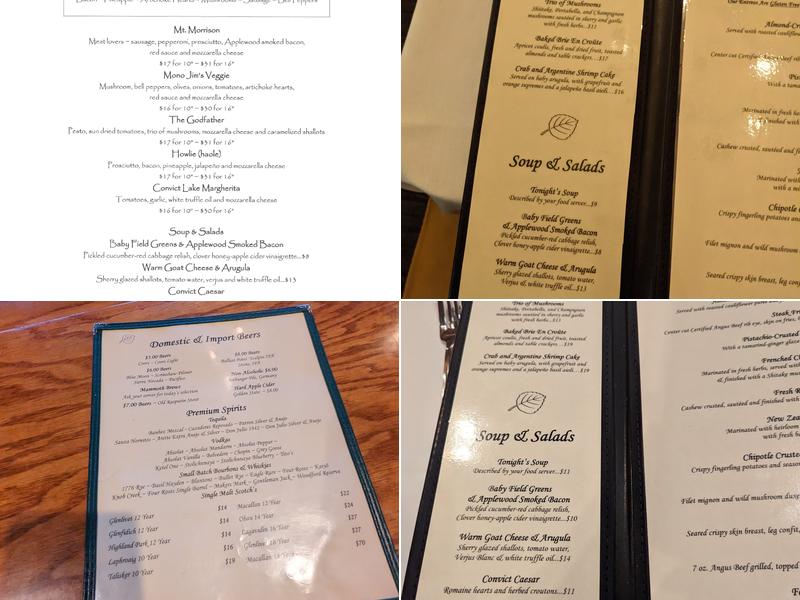 The Restaurant at Convict Lake Menu