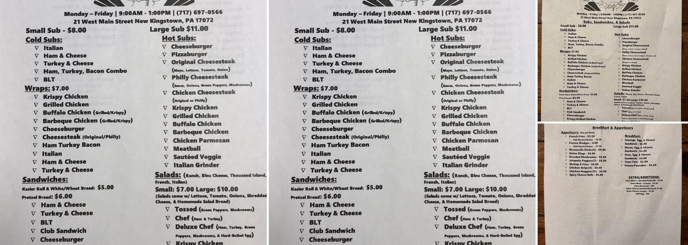 New Kingstown Market Menu