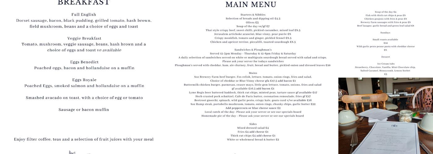 The Fox Inn Menu