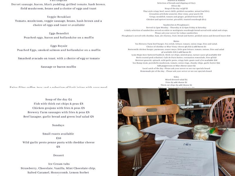 The Fox Inn Menu