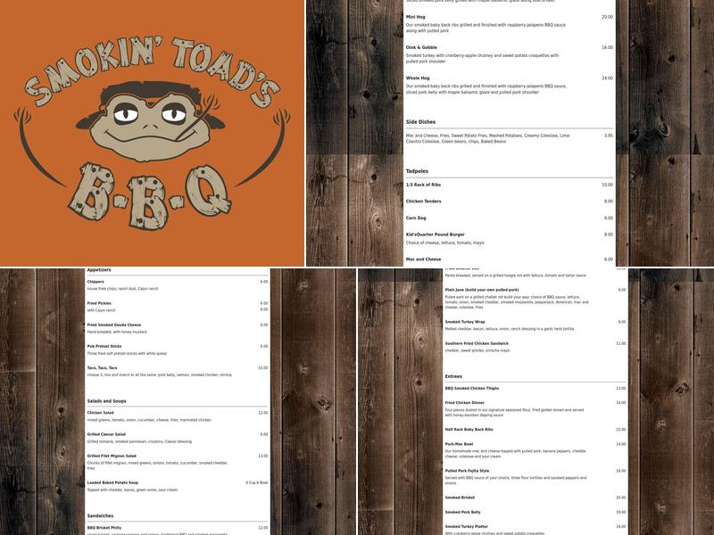 Smokin' Toad's BBQ Menu