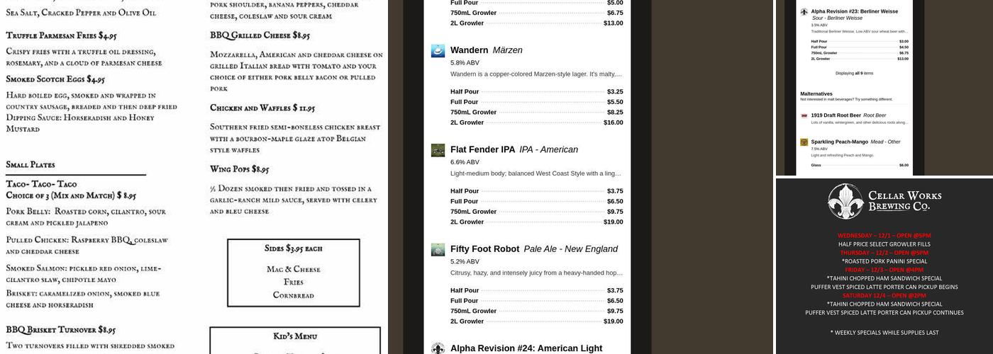 Cellar Works Brewing Co. Menu