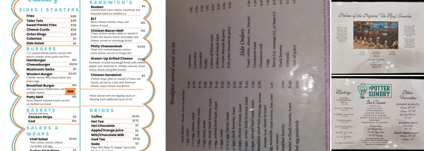 The Potter Sundry Menu