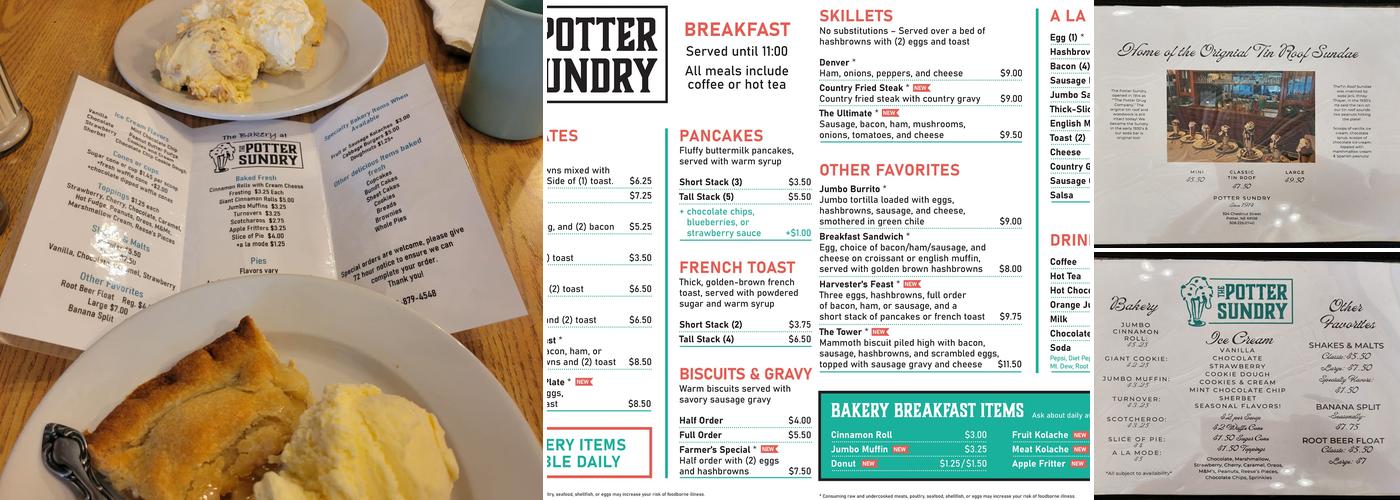The Potter Sundry Menu