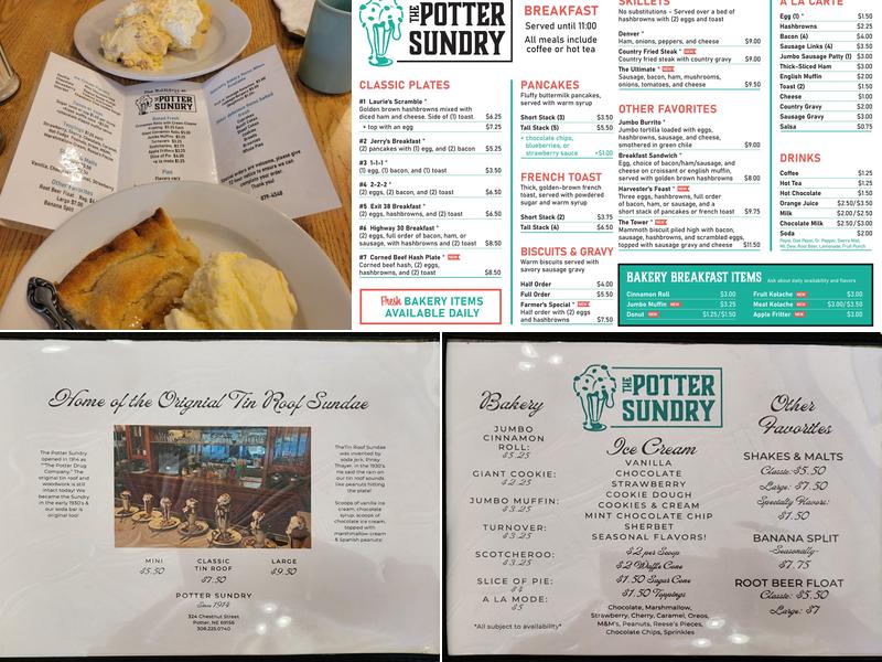 The Potter Sundry Menu