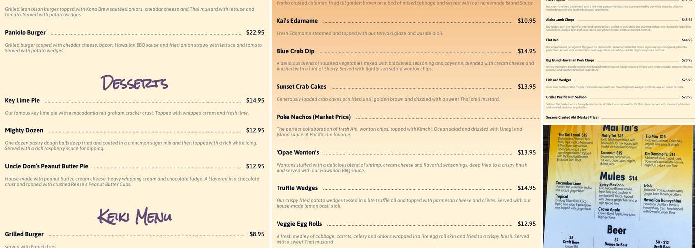 Sunset Kai Lanai Menu