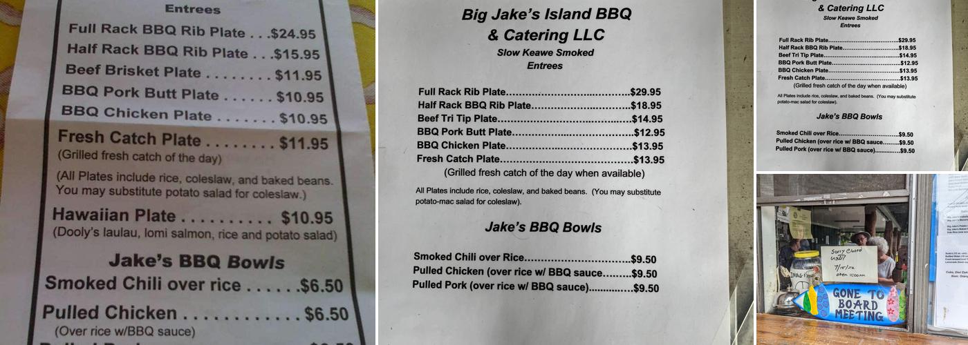 Big Jake's Island B-B-Q Menu