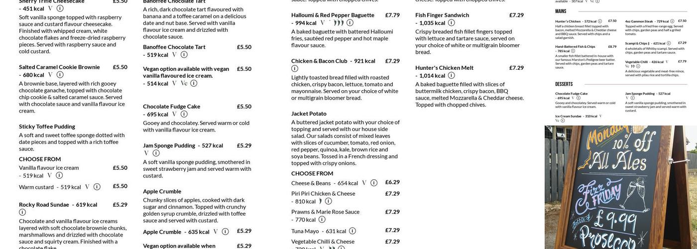 Huntsman Taverners Downend Menu