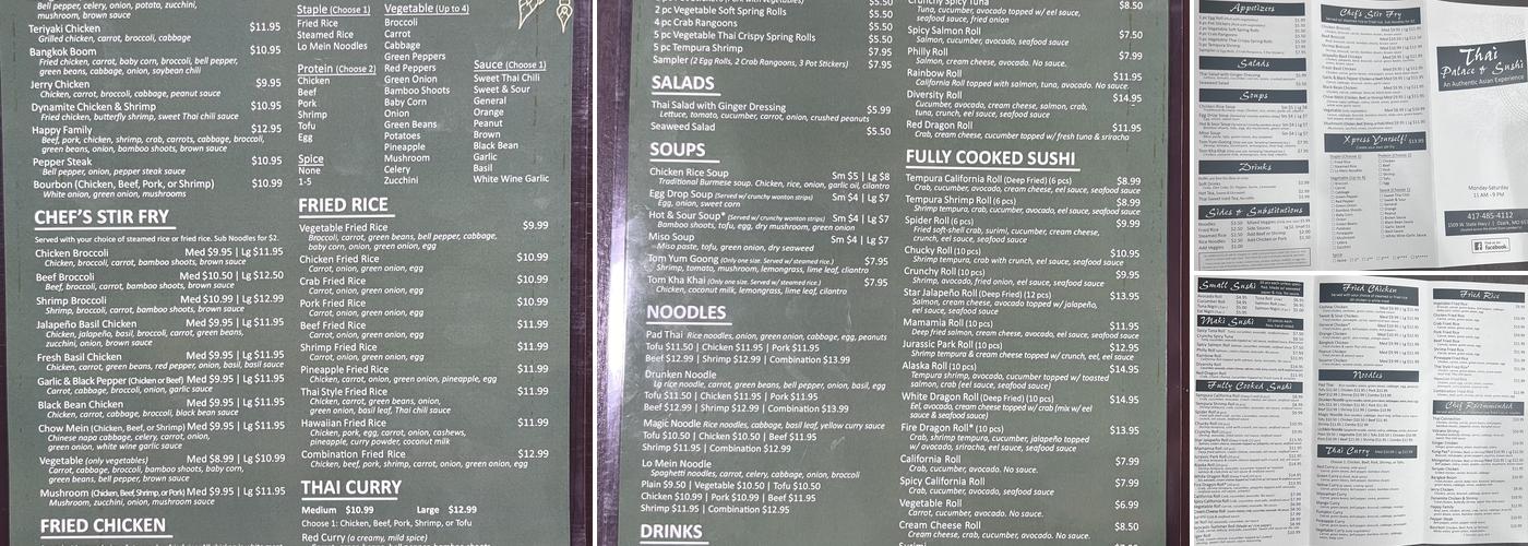 Thai Palace and Sushi Menu