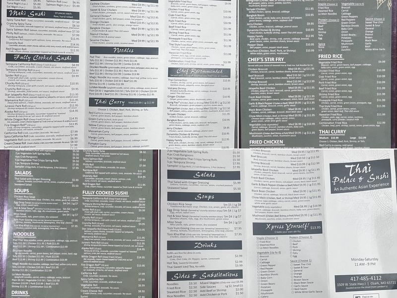 Thai Palace and Sushi Menu