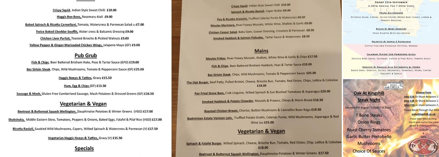 Oak At Kingshill Menu