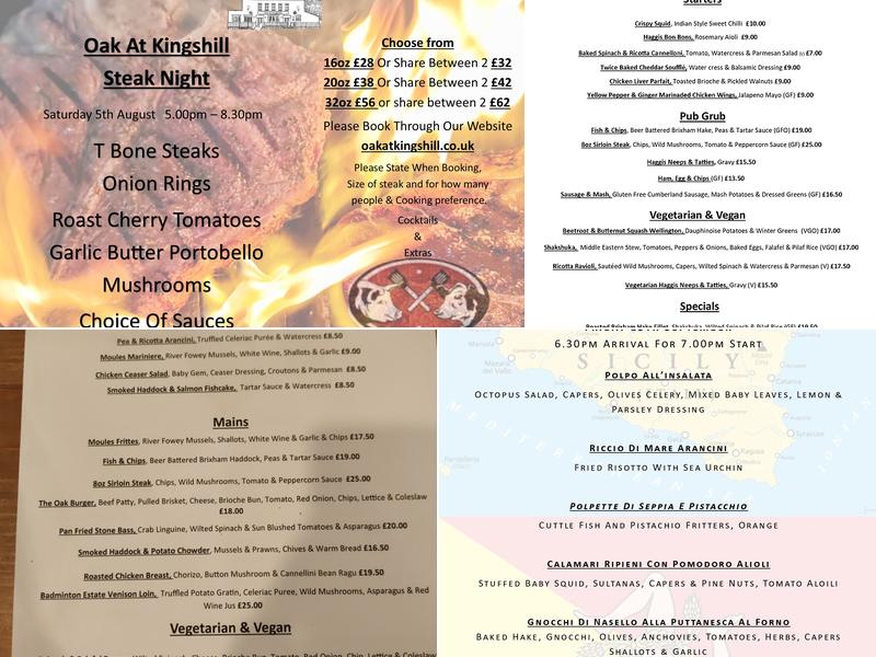 Oak At Kingshill Menu