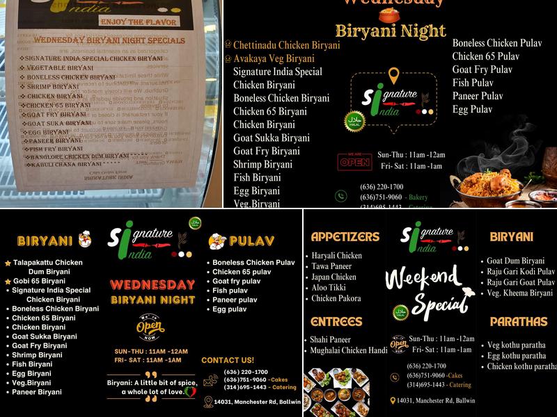 Signature India Menu