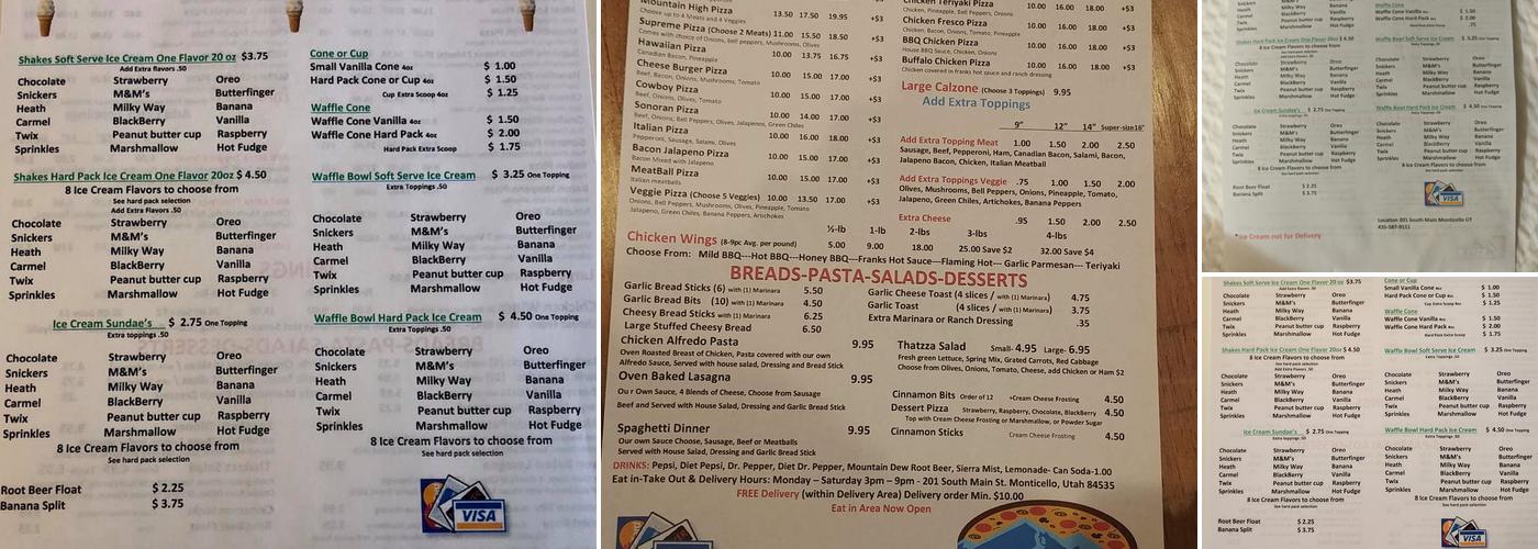 Thatzza Pizza Menu