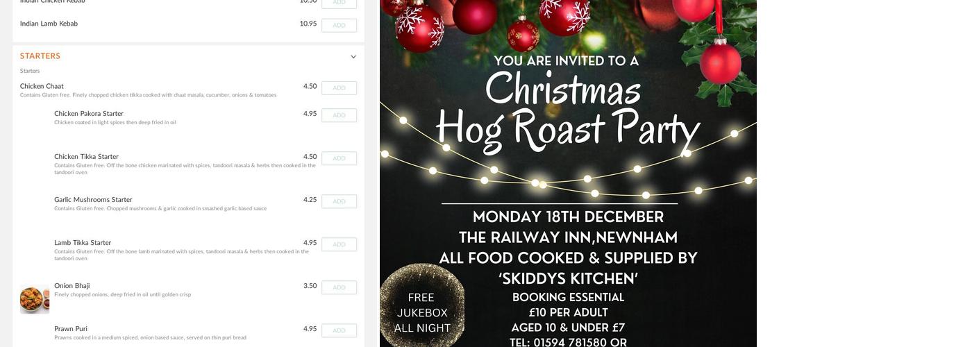 The Railway Inn Menu