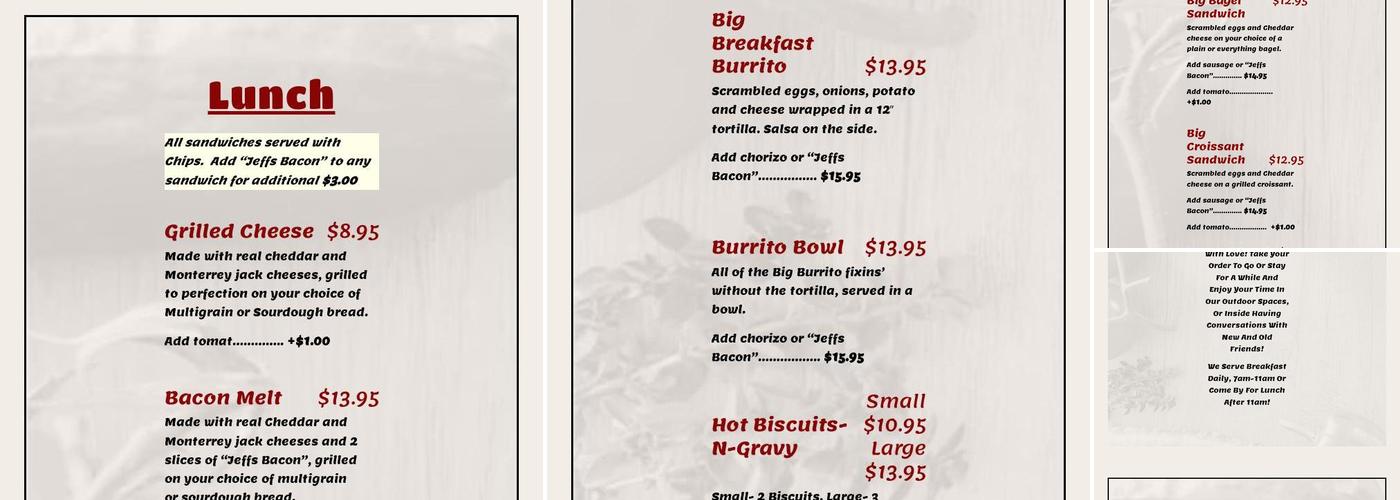 Chillin' Internet Cafe Menu