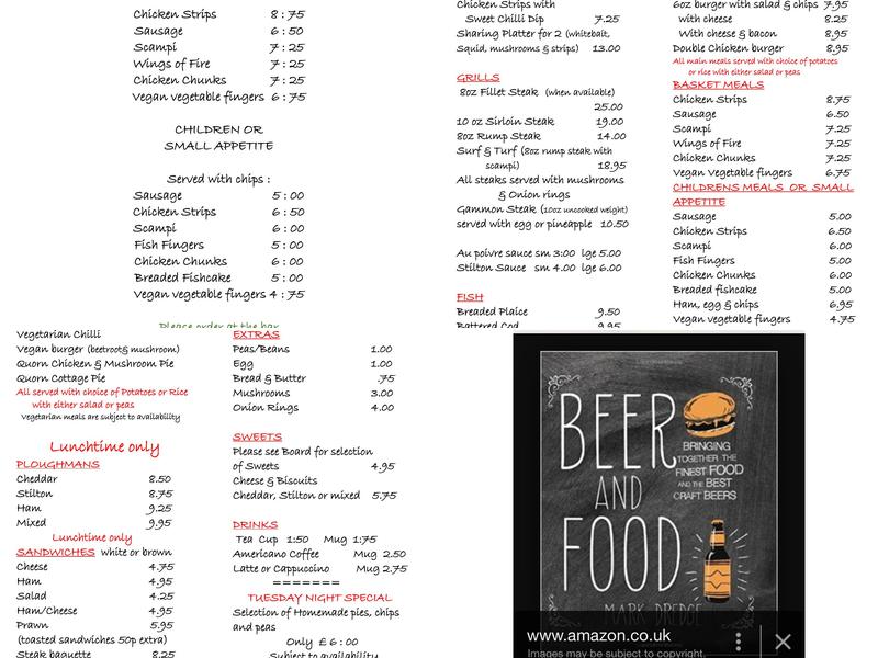 The Anchor Inn, Epney Menu