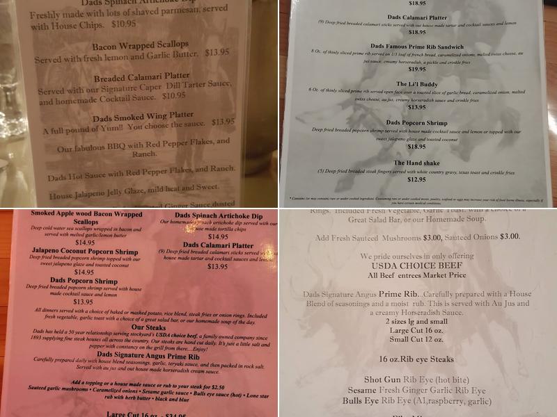 Dad's Bar & Steakhouse Menu