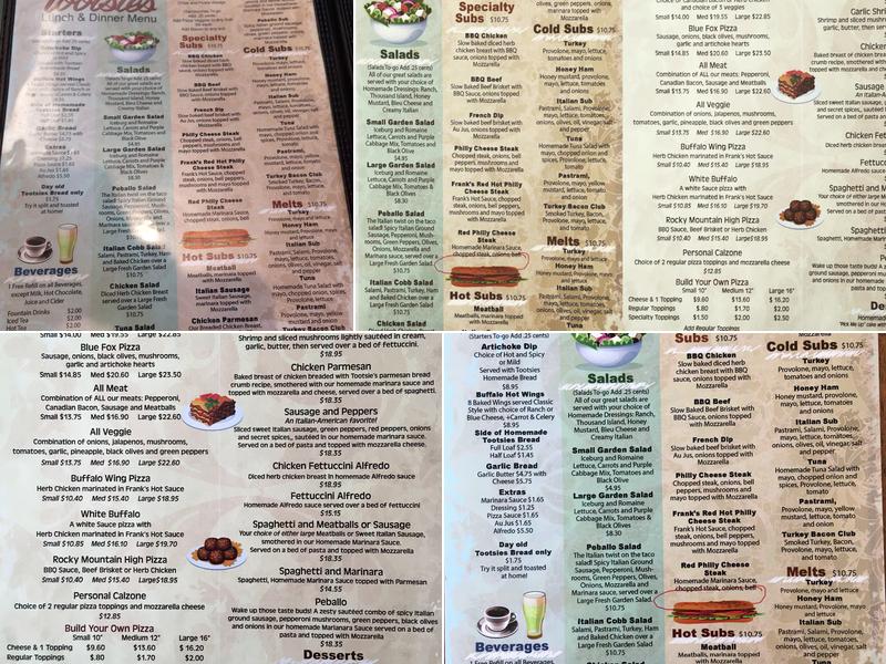 Tootsies Menu