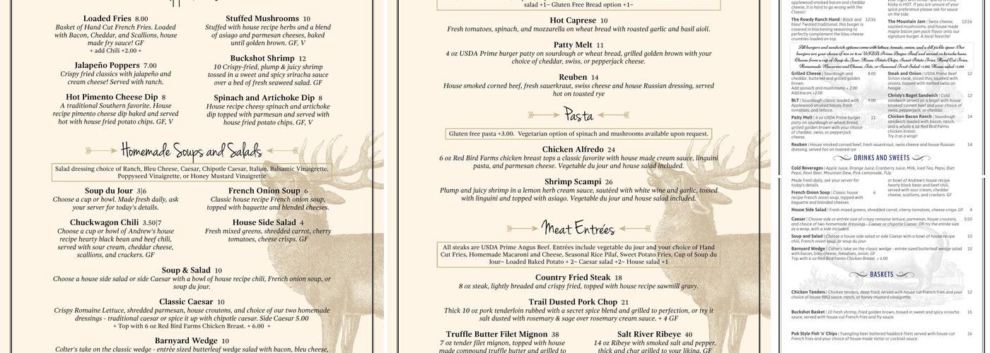 Valleon Cafe at Colter's Lodge Menu