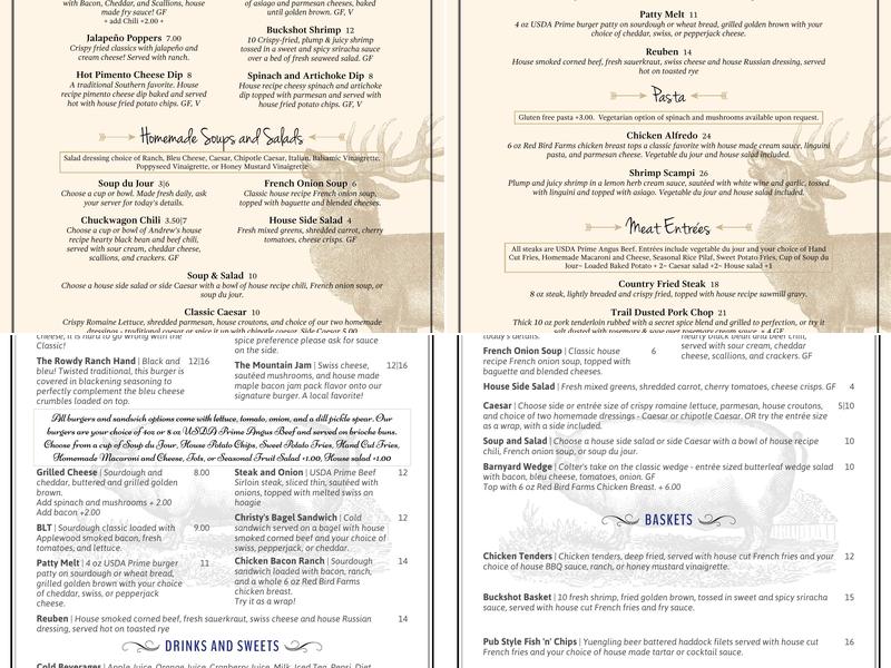 Valleon Cafe at Colter's Lodge Menu