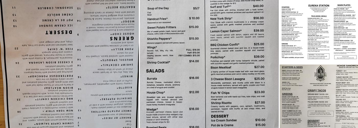 The Eureka Station Menu