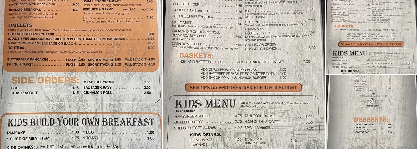 Route 96 Cafe Menu