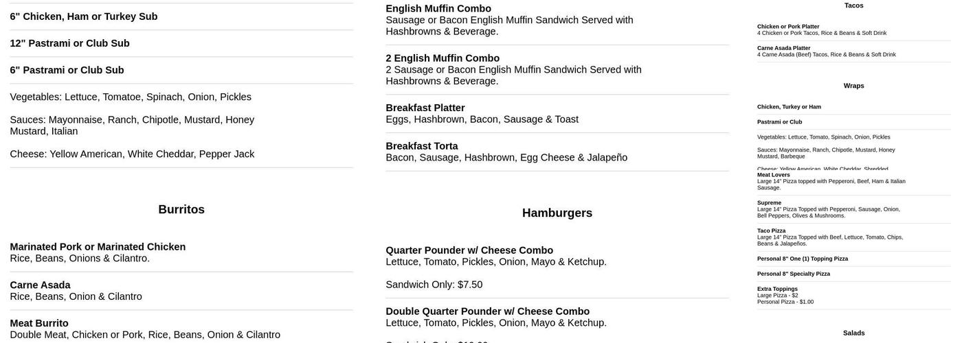 Fortanel Bakery Menu