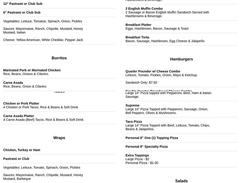 Fortanel Bakery Menu