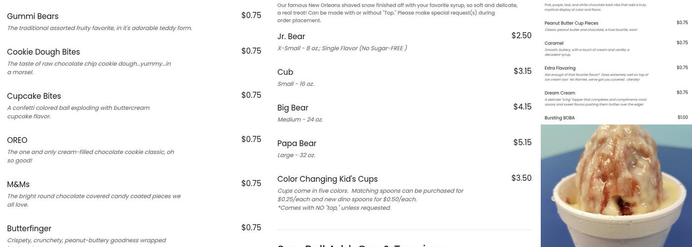 Sno-Ball Daddy Menu