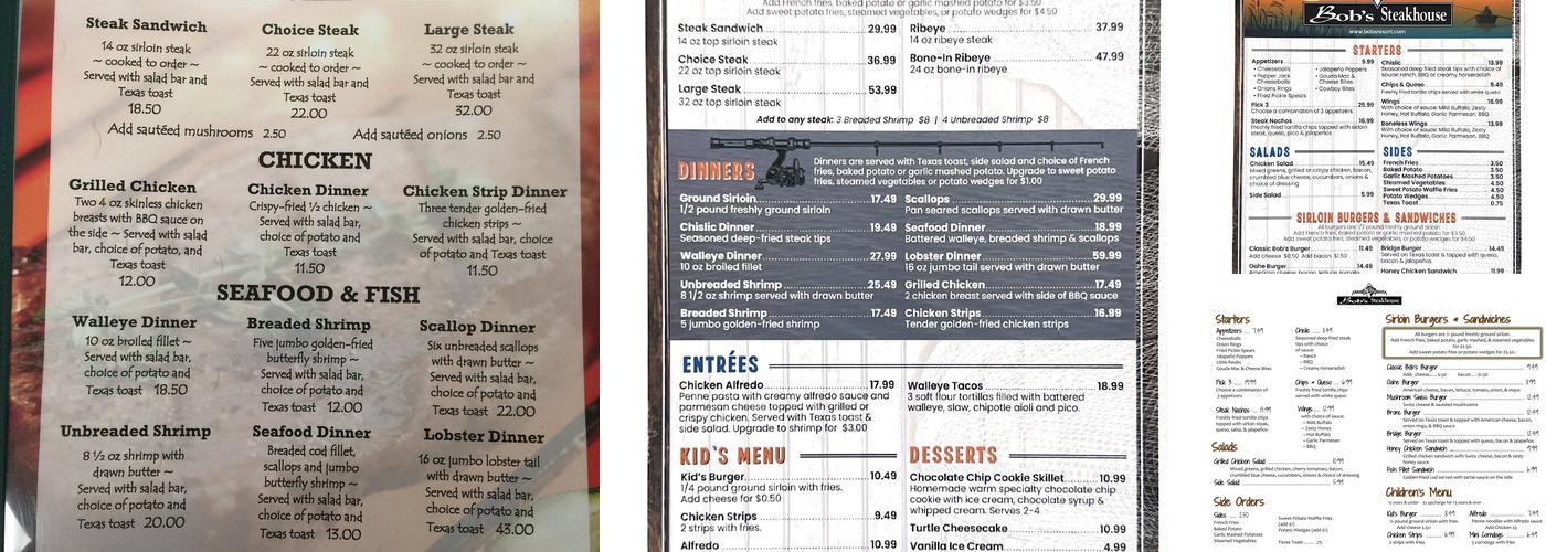 Bob's Steakhouse Menu