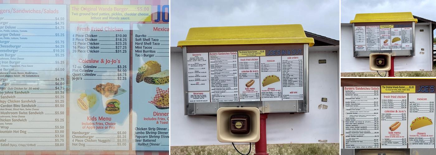 Joe's In and Out Menu