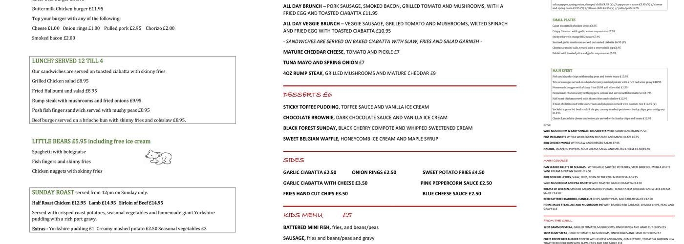 The White Bear Menu