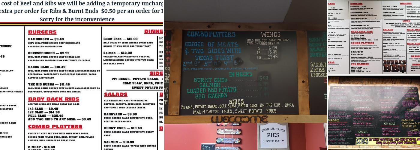 Bubba's BBQ Menu