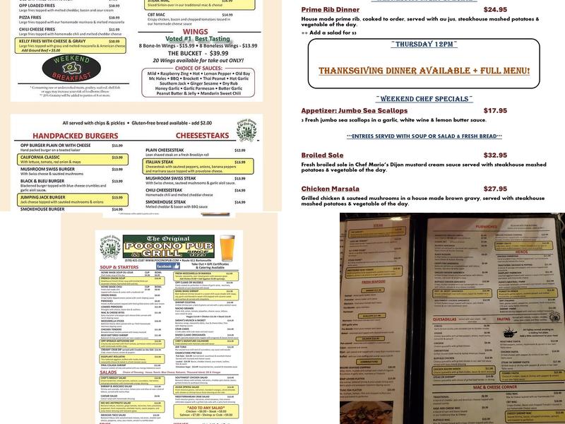 Original Pocono Pub And Grill Menu