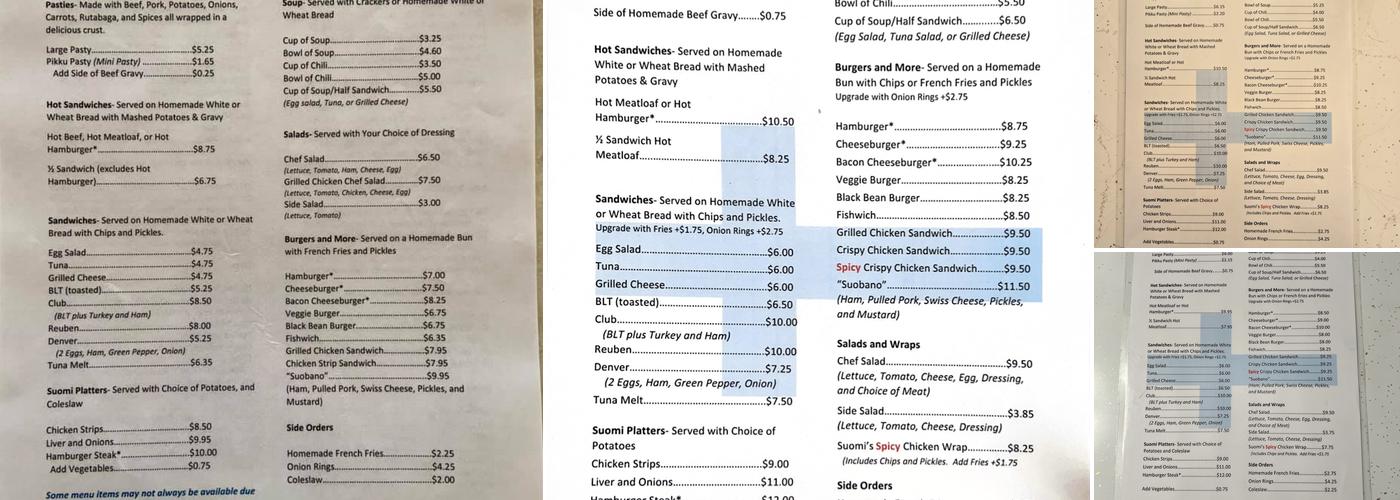 Suomi Home Bakery & Restaurant Menu