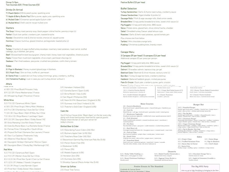 The Stamford Public House Menu