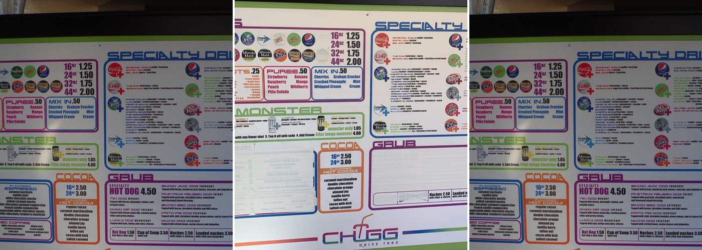 Chugg Drive Thru Menu
