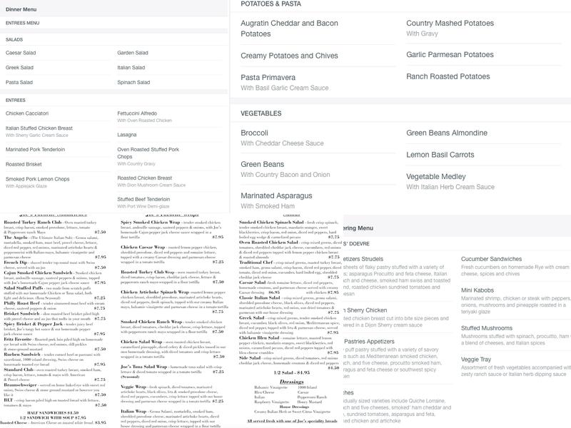 Joe's Bakery & Delicatessen Menu