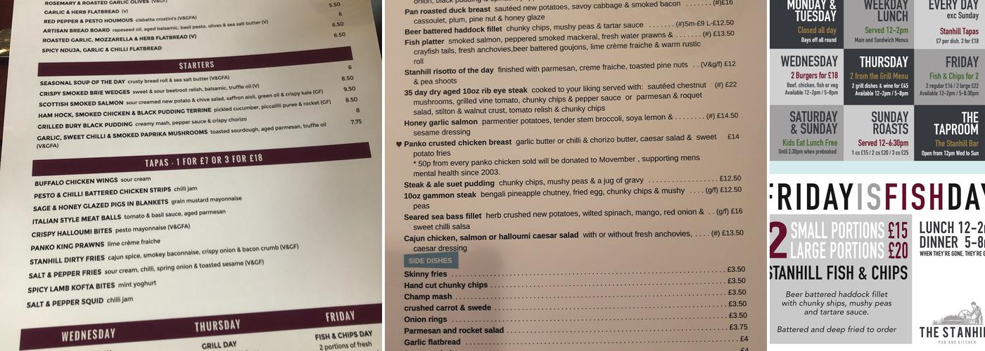 The Stanhill Pub and Kitchen Menu