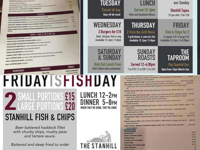 The Stanhill Pub and Kitchen Menu