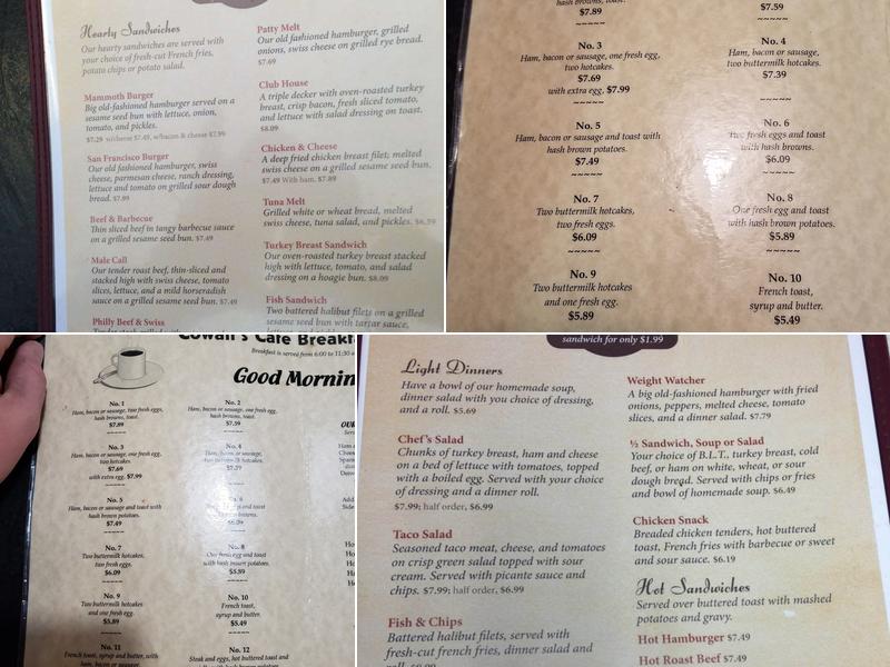 Cowan's Cafe Menu