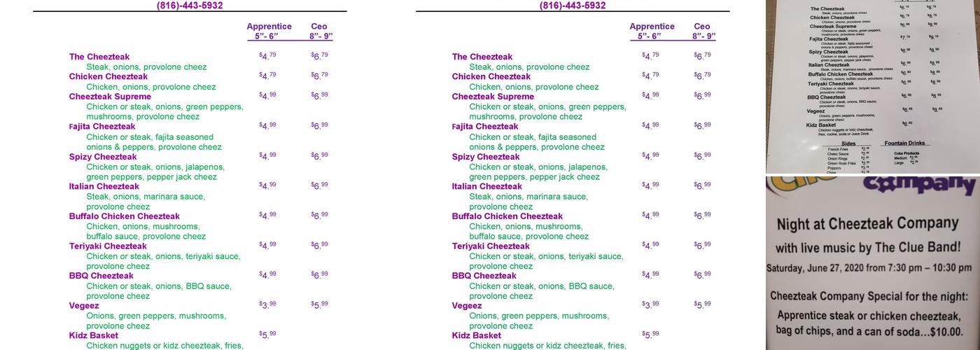 Cheezteak Company Menu