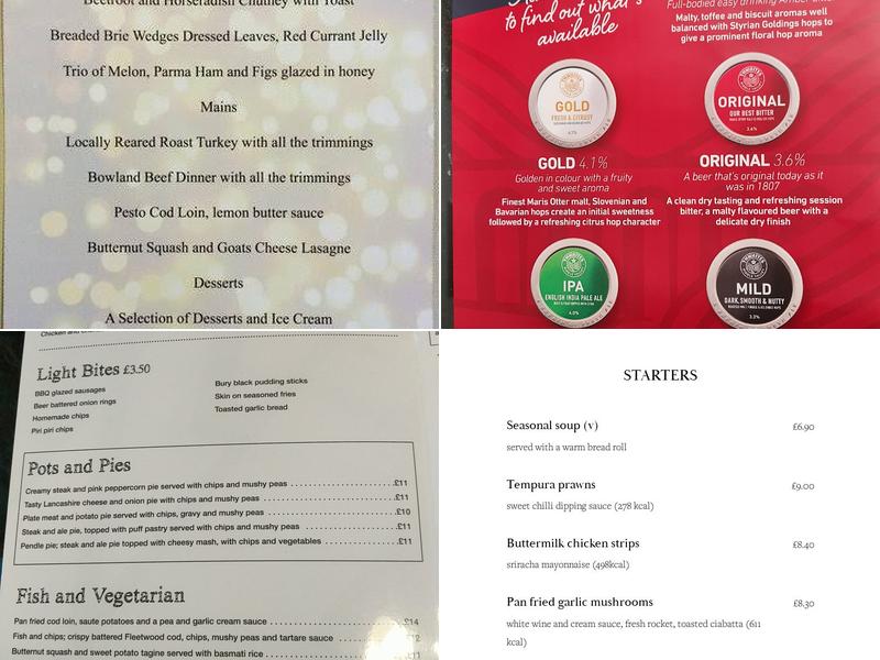 Pendle Inn Menu
