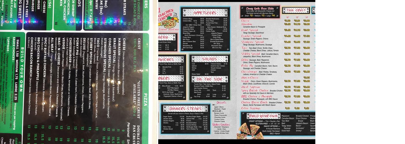 Coaches Corner Pizza Inc Menu