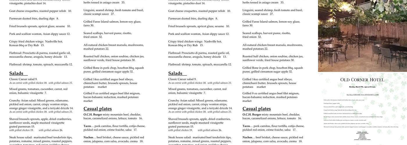 Old Corner Hotel Menu
