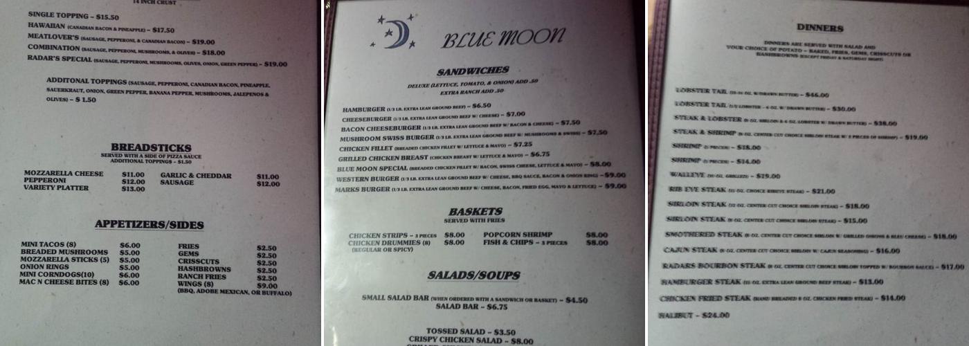 Blue Moon Menu