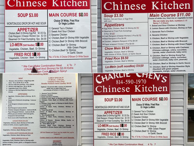Charlie Chen's Chinese Kitchen Menu